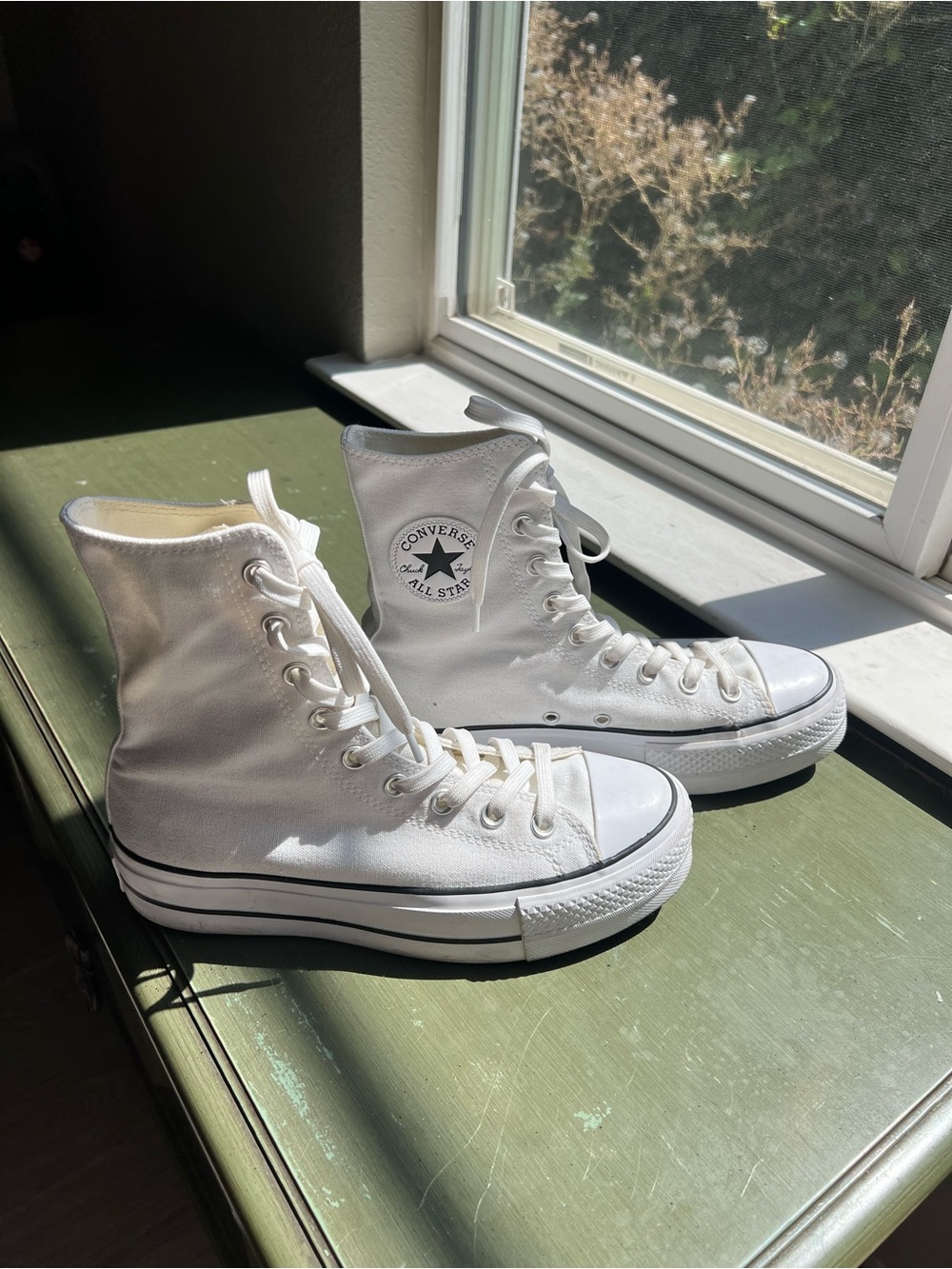 Converse White High Top, low platform Canvas Sneakers